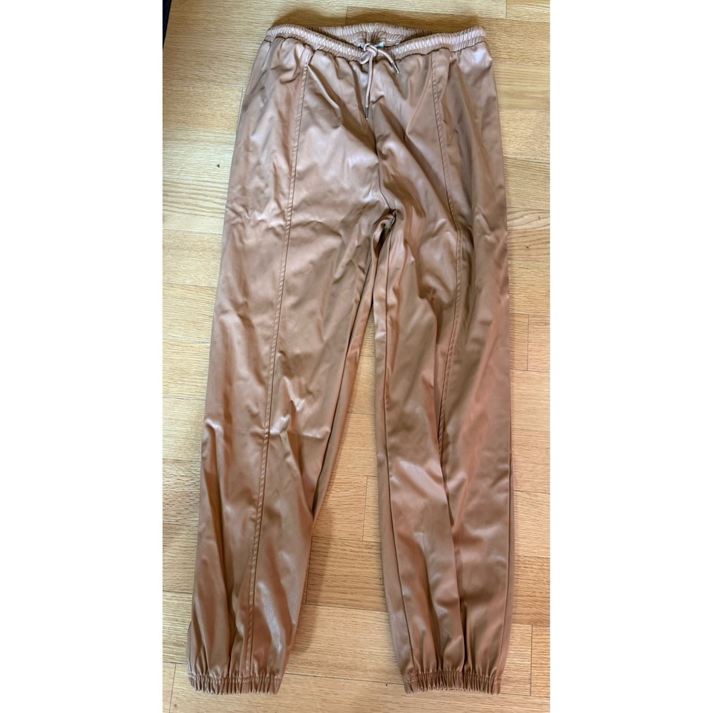 Floerns High Rise Crop Faux Leather Joggers Size XL NWT Brown